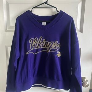 Women's Purple Vikings V-Neck Sweatshirt with Gold Script